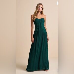 Lulu's Deep Green Pleated Evening Gown